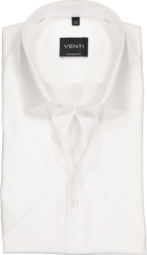 VENTI modern fit overhemd - korte mouw - wit - Strijkvrij - Boordmaat: