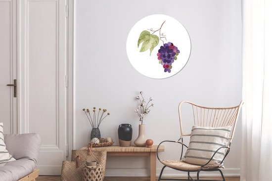WallCircle - Stickers muraux muraux - Cercle de papier peint - Raisins - Feuilles - Aquarelle - 50x50 cm - Cercle mural - Autocollant - Autocollant papier peint rond