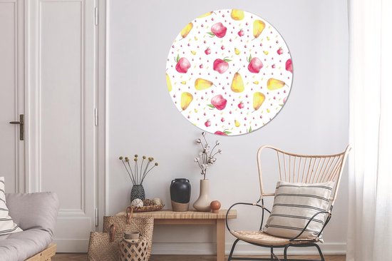 Wandcirkel - Muurcirkel Binnen - Peren - Appels - Waterverf - ⌀ 120 cm - Wanddecoratie - Ronde Schilderijen XXL