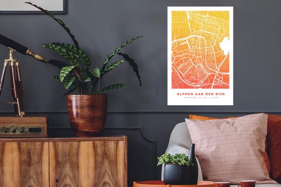 Muurstickers - Sticker Folie - Stadskaart - Alphen aan den Rijn - Oranje - Geel - 40x60 cm - Plakfolie - Muurstickers Kinderkamer - Zelfklevend Behang - Plattegrond - Zelfklevend behangpapier - Stickerfolie