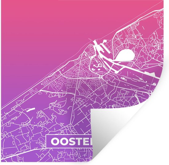 Stickers muraux - Feuille autocollante - Plan de la ville - Ostende - Violet - België - 50x50 cm - Film adhésif - Stickers muraux chambre d'enfant - Papier peint autocollant - Carte - Papier peint autocollant - Feuille autocollante