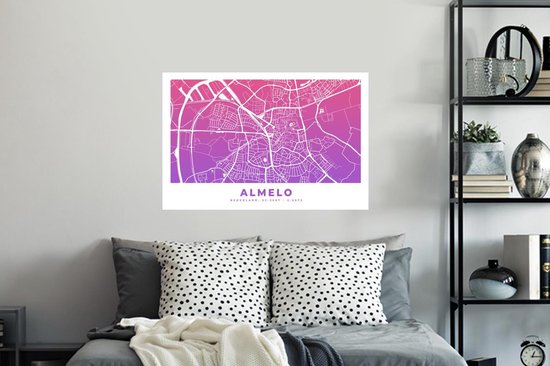 Stickers muraux - Plan de la Nederland - Almelo - Pays-Bas - Violet - 90x60 cm - Feuille adhésive - Carte