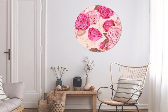 WallCircle - Cercle mural - Cercle mural - Roses - Fleurs - Motif - Aluminium - Dibond - 90x90 cm - Intérieur et Extérieur