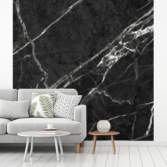 Behang - Fotobehang Marmer - Lijn - Wit - Zwart - Breedte 260 cm x hoogte 260 cm