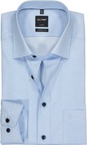 OLYMP Luxor modern fit overhemd - mouwlengte 7 - lichtblauw met wit stipje - Strijkvrij - Boordmaat: 45