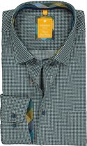 Redmond modern fit overhemd - poplin - groen met blauw en wit dessin (contrast) - Strijkvriendelijk - Boordmaat: 45/46