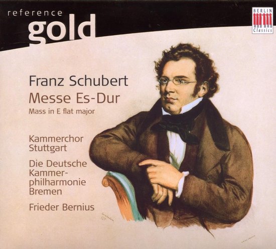 Cover met een schilderij van Franz Schubert in een bruine jas en zwarte strik, met tekst 'reference gold'