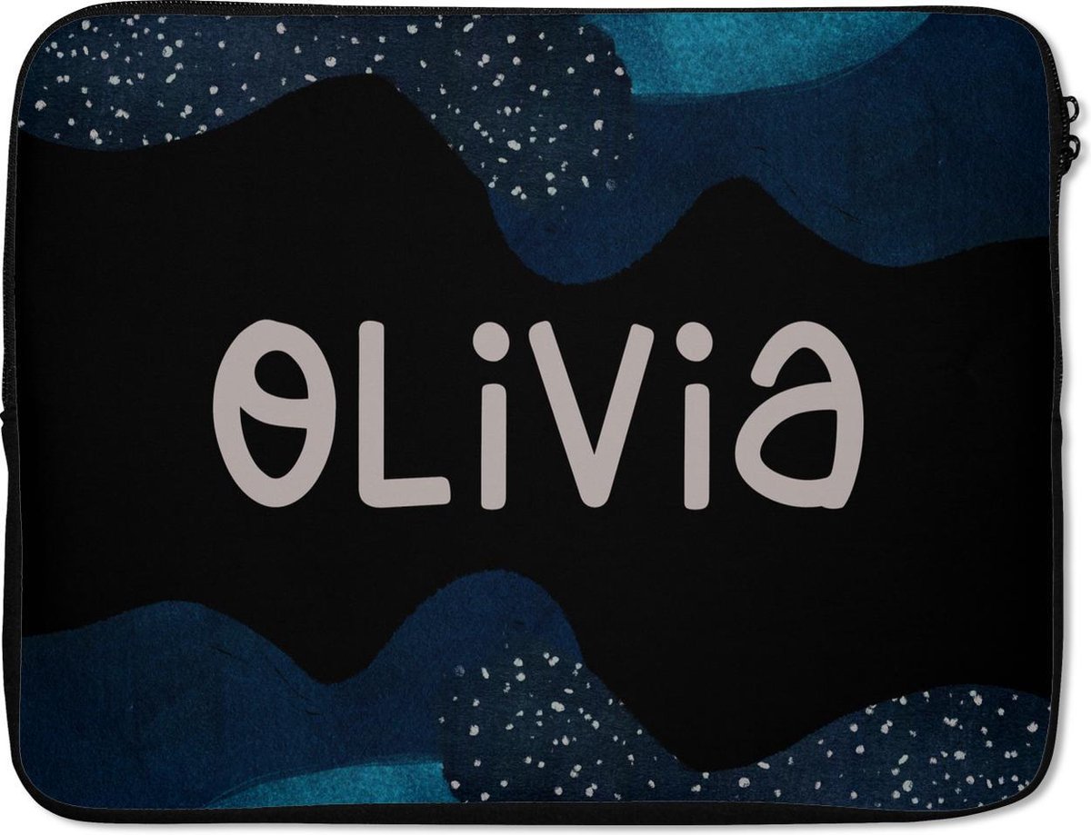 Laptophoes 15.6 inch - Olivia - Pastel - Meisje - Laptop sleeve - Binnenmaat 37x26 cm - Zwarte achterkant