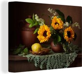 Nature morte de tournesols et d'un citron 80x60 cm - Tirage photo sur toile (Décoration murale salon / chambre)