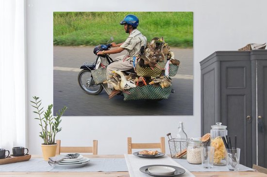 Canards en moto 160x120 cm - Tirage photo sur toile (Décoration murale salon / chambre) / Animaux domestiques Peintures sur toile XXL / Groot format!