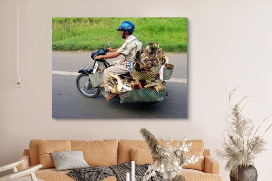 Canards en moto 160x120 cm - Tirage photo sur toile (Décoration murale salon / chambre) / Animaux domestiques Peintures sur toile XXL / Groot format!