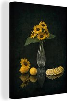 Nature morte de tournesols et tranches de citron 60x80 cm - Tirage photo sur toile (Décoration murale salon / chambre)