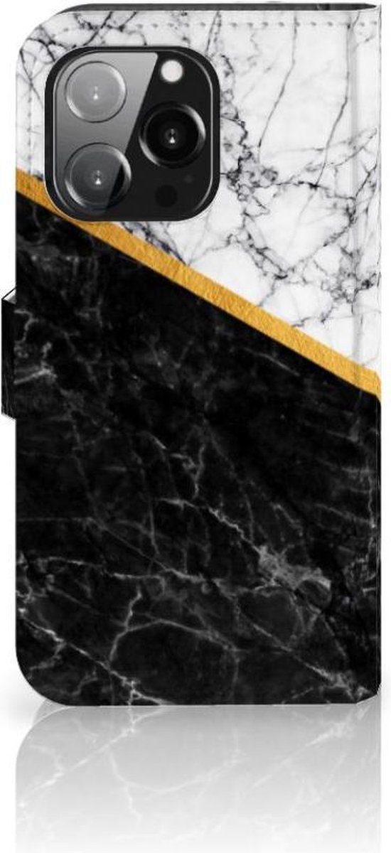 iPhone 13 Pro Bookcase Marmer Wit Zwart - Origineel Cadeau Man