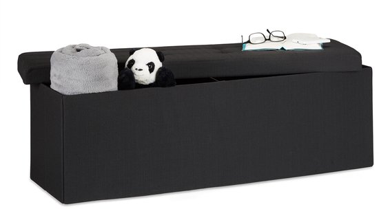 zitbank met opbergruimte - linnen - 140 liter - 38x114x38 cm - halbank - zwart