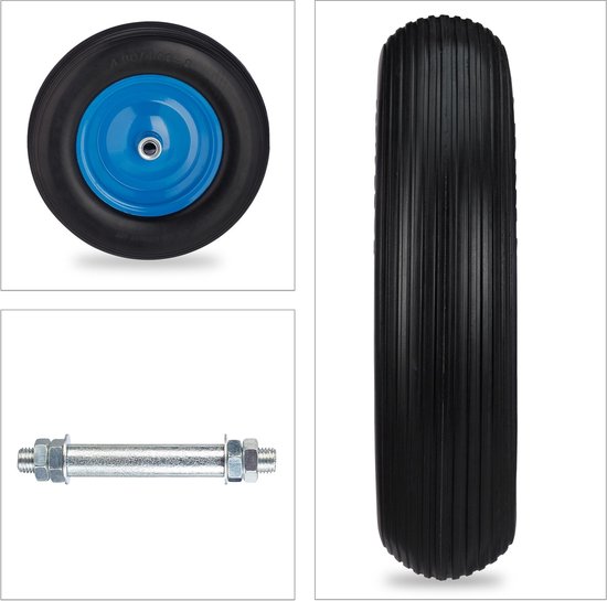 Relaxdays kruiwagenwiel 4.80 4.00-8 - rubberband - met as - antilek - stalen velg - zwart-blauw van Relaxdays — afbeelding 3