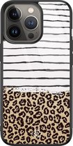 iPhone 13 Pro hoesje glass - Luipaard strepen | Apple iPhone 13 Pro  case | Hardcase backcover zwart