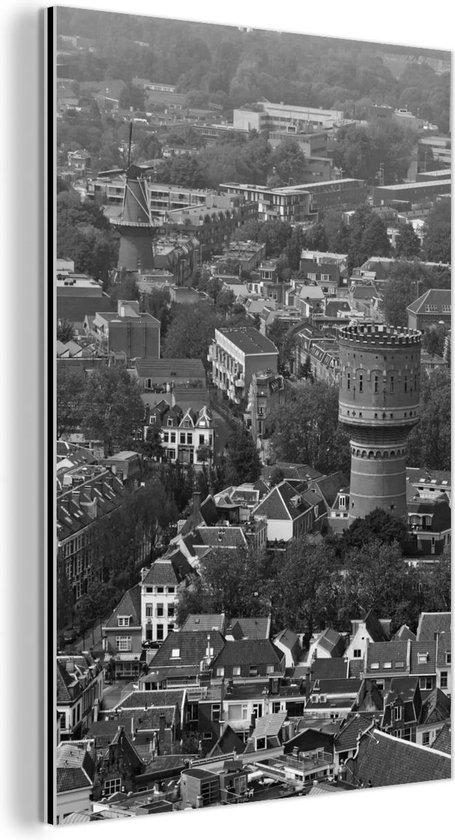 Wanddecoratie Metaal - Aluminium Schilderij Industrieel - Skyline van Utrecht vanaf de top van de Domtoren - zwart wit - 20x30 cm - Dibond - Foto op aluminium - Industriële muurdecoratie - Voor de woonkamer/slaapkamer