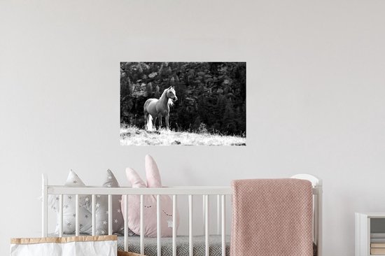 Stickers muraux - Film autocollant - Cheval Haflinger dans les montagnes - noir et blanc - 60x40 cm - Film adhésif - Stickers muraux Chambre d'enfant - Papier peint autocollant - Papier peint autocollant - Film autocollant