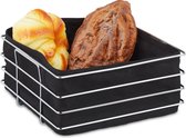 Relaxdays Broodmand met inzet - metalen broodmandje - stoffen doek - ontbijtmandje modern - zwart