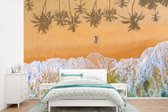Behang - Fotobehang Strand - Schaduw - Palmboom - Breedte 525 cm x hoogte 350 cm