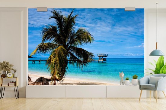 Papier peint vinyle - Vue de la plage des îles de la baie d'Amérique du Nord au Honduras largeur 450 cm x hauteur 300 cm - Tirage photo sur papier peint (disponible en 7 tailles)