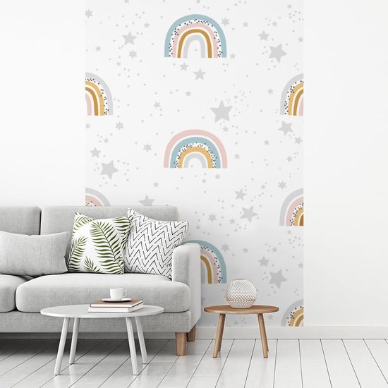 Motif enfant avec des arcs-en-ciel et des étoiles sur fond blanc 225x350 cm