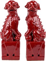 Fine Asianliving Chinese Foo Dogs Set/2 Porselein Rood Handgemaakt D10xH27cm