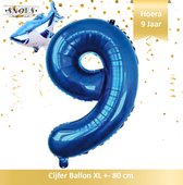 9 Jaar Folie Ballon Haai - Schark -Vissen * 80 cm ballon * Snoes * Verjaardag Hoera 9 Jaar met Mini Haaien Ballon * Haai Ballon * Feestje * Versieren * Magical * Cijfer ballon 9 Ja