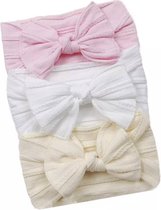 Babyhaarbandjes - Breed - Strik - Set van 3 - Assorti Roze, Wit, Geel