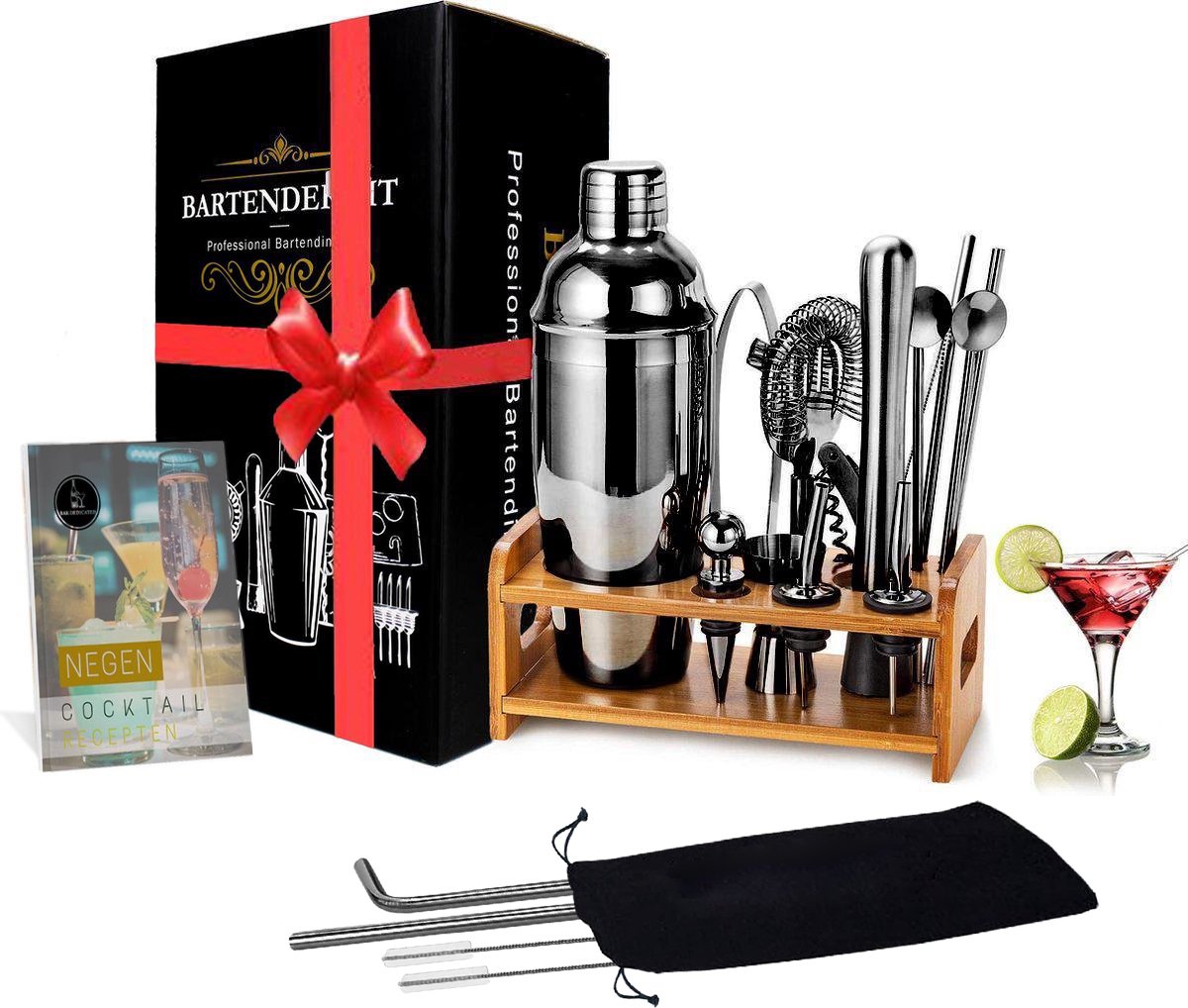 Cocktail Shaker et 4 verres Set Comprend recette livret Cocktail Shaker et 4 verres Set Comprend recette livret