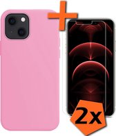 iPhone 13 Mini Hoesje Met 2x Screenprotector - iPhone 13 Mini Case Lichtroze Siliconen - iPhone 13 Mini Hoes Met 2x Screenprotector