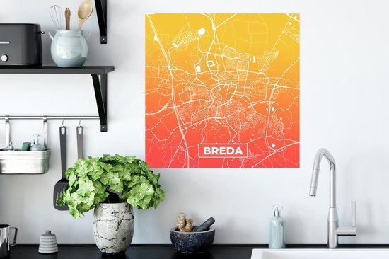 Poster Stadskaart - Breda - Nederland - Oranje - 50x50 cm - Plattegrond