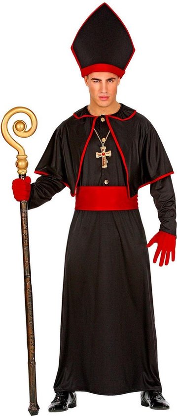 Widmann - Monnik & Pater & Priester Kostuum - Bisschop Otto Obscura - Man - Zwart - Large - Halloween - Verkleedkleding