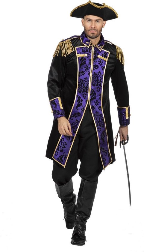 Wilbers & Wilbers - Piraat & Viking Kostuum - Officier Koninklijk Fregat Piraat Man - Paars, Zwart - Maat 52 - Carnavalskleding - Verkleedkleding