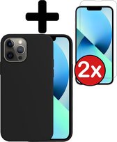 iPhone 13 Pro Max Hoesje Siliconen Case Back Cover Hoes Zwart Met 2x Screenprotector Dichte Notch - iPhone 13 Pro Max Hoesje Cover Hoes Siliconen Met 2x Screenprotector