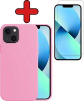 iPhone 13 Hoesje Siliconen Case Back Cover Hoes Licht Roze Met Screenprotector Dichte Notch - iPhone 13 Hoesje Cover Hoes Siliconen Met Screenprotector Dichte Notch