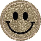 Smiley Emoji Strijk Embleem Patch Goud Glitter 6.4 cm / 6.4 cm / Goud Zwart