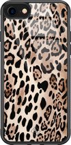 iPhone 8/7 hoesje glass - Luipaard print bruin | Apple iPhone 8 case | Hardcase backcover zwart