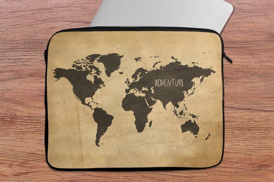 Housse pour ordinateur portable 15 pouces - Carte du Wereldkaart - Rétro - Marron - Housse pour ordinateur portable