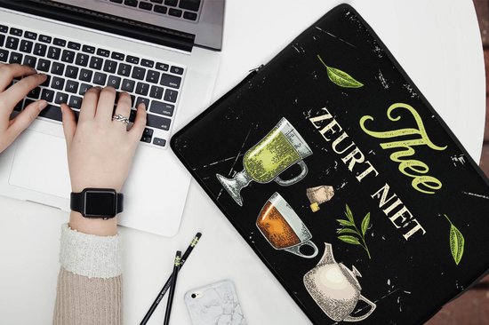 Housse pour ordinateur portable 15 pouces - Thee - Verres - Théière - Housse pour ordinateur portable - Cadeau pour femme - Cadeau Saint Valentin femme