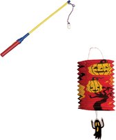 Treklampion 15 cm pompoen met lampionstokje - Halloween trick or treat lampionnen versiering
