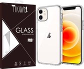 Tikawi Iphone 12 (6.1 ') hoesje transparant + HD gehard glas beschermfolie, zachte gel hoge bescherming, dun en licht anti