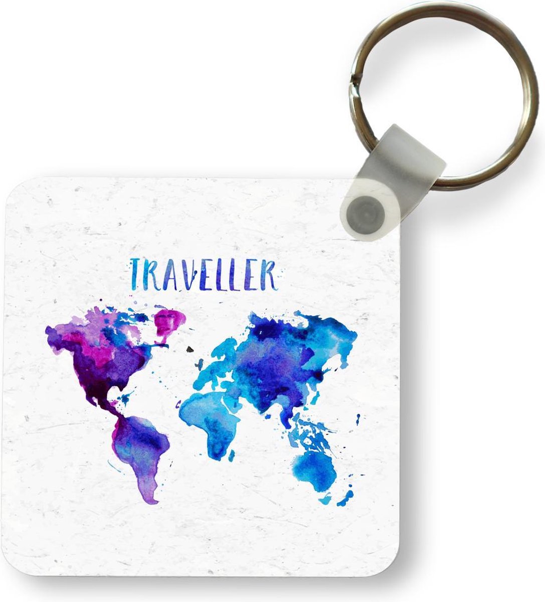 Sleutelhanger - Uitdeelcadeautjes - Wereldkaart - Aquarelverf - Reizen - Plastic