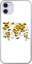 Geschikt voor iPhone 11 hoesje - Wereldkaart - Dieren - Geel - Siliconen Telefoonhoesje