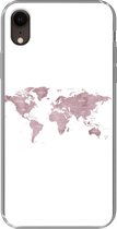 Geschikt voor iPhone XR hoesje - Wereldkaart - Roze - Wit - Siliconen Telefoonhoesje