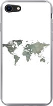 Geschikt voor iPhone SE 2020 hoesje - Wereldkaart - Groen - Wit - Siliconen Telefoonhoesje