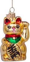 Glazen kerst decoratie hanger gouden lucky cat H9cm