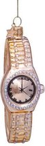 Glazen kerst decoratie gouden horloge met diamanten H10cm