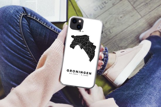Coque iPhone 13 mini - Groningue - Carte - Zwart - Wit - Siliconen