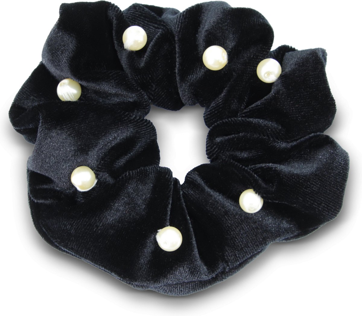 Equitare Scrunchie - Velvet Pearl - zwart fluweel met parels